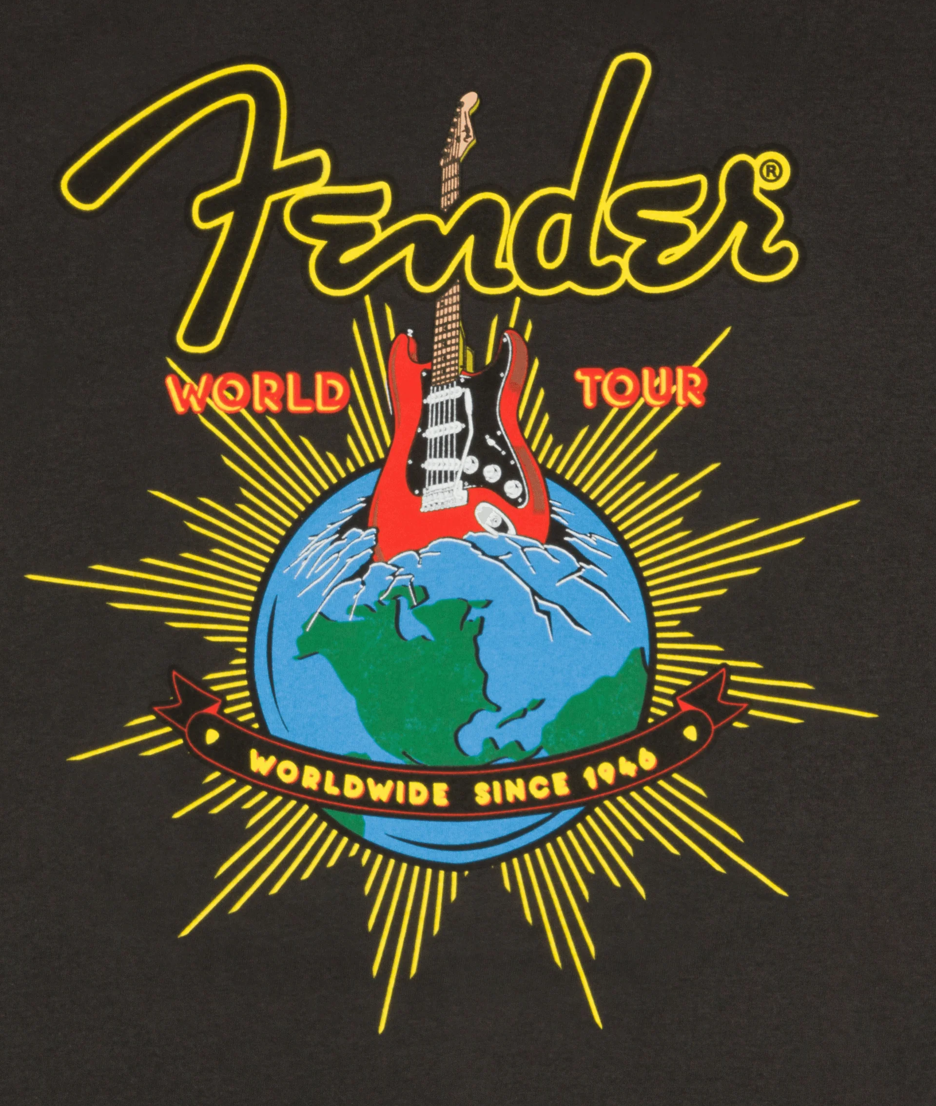 Fender® World Tour T-Shirt, Neon Black - Image 9