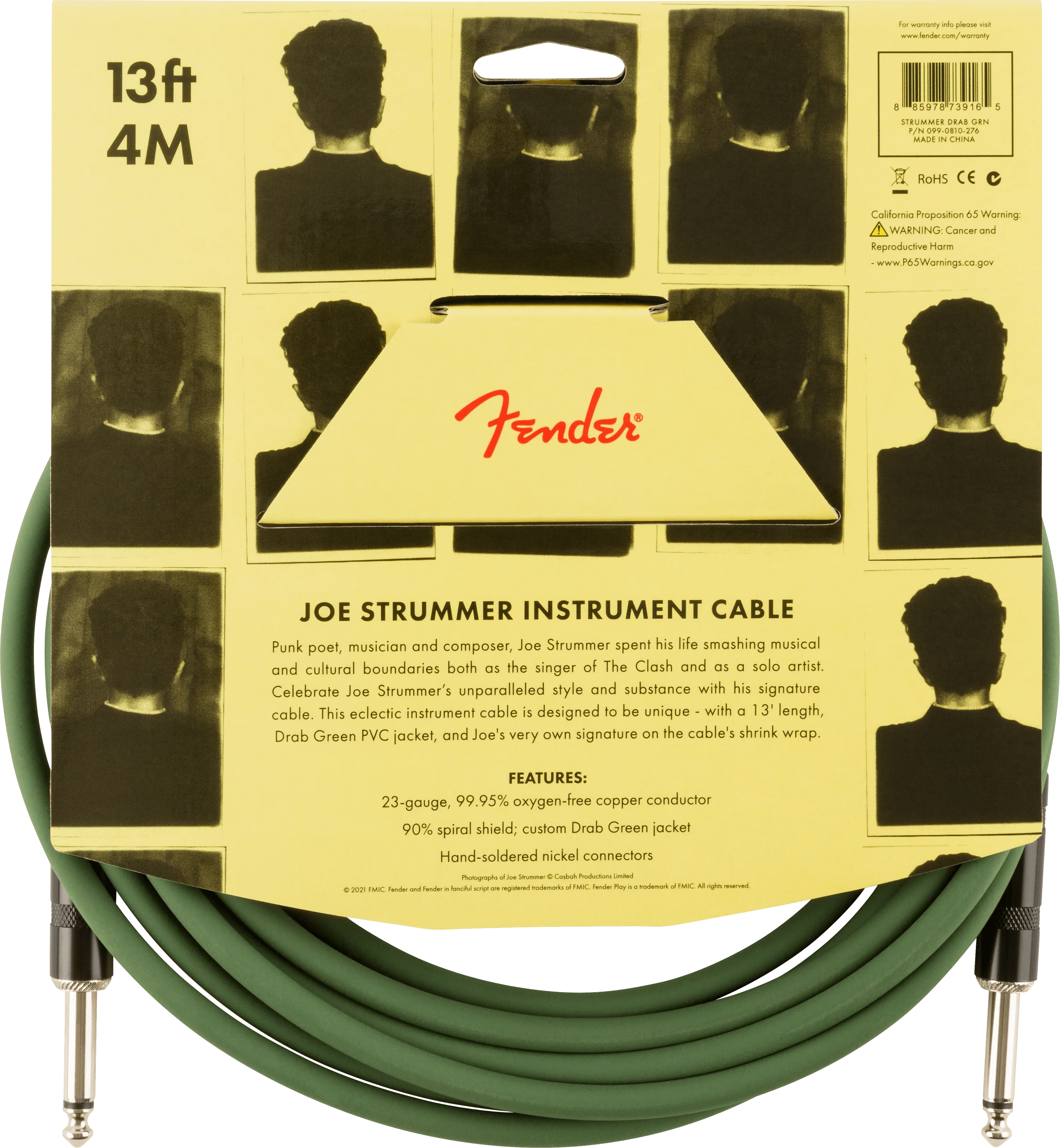 Joe Strummer Pro 13' Instrument Cable, Drab Green - Image 5
